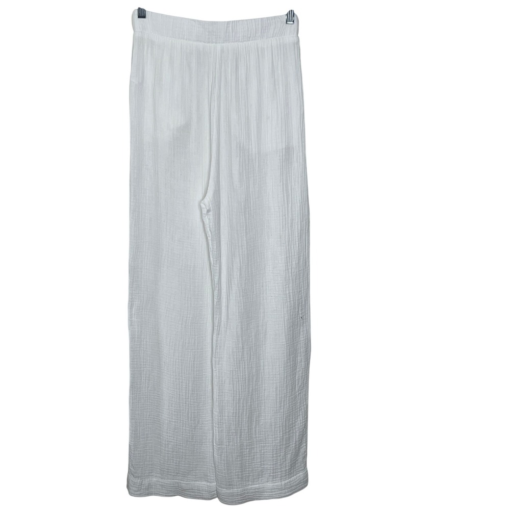 Faherty White Organic Cotton Crinkle Gauze Wide Leg Pants Womens Small Relaxed - Picture 2 of 6